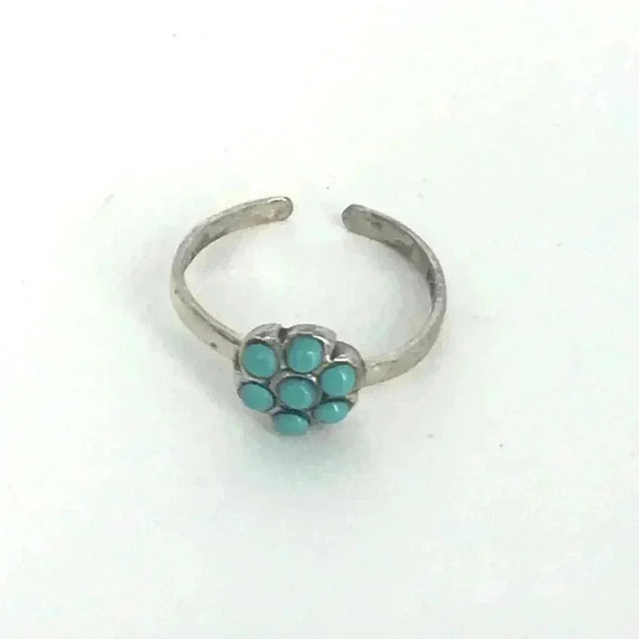 925 STERLING SILVER BEADED FLOWER ADJUSTABLE OPEN TOE RING SIZE XS - Picture 8 of 12